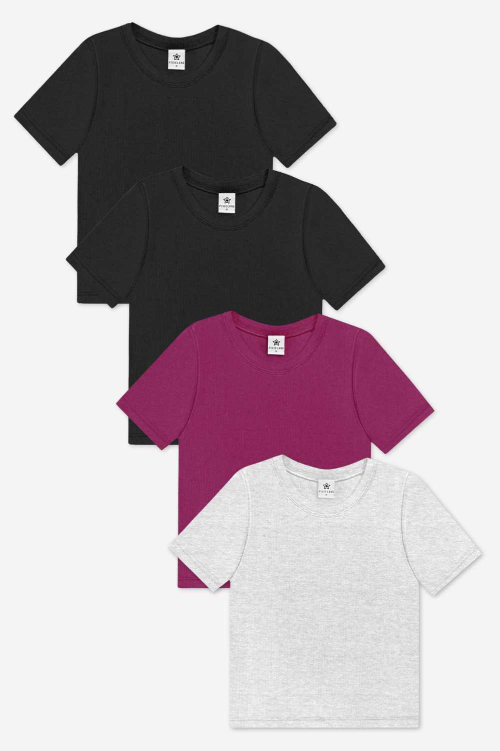4-Pack Ultra-Soft Ribbed Fitted Tee - Black (x2) | Light Ash Grey | Burgundy - NEW!