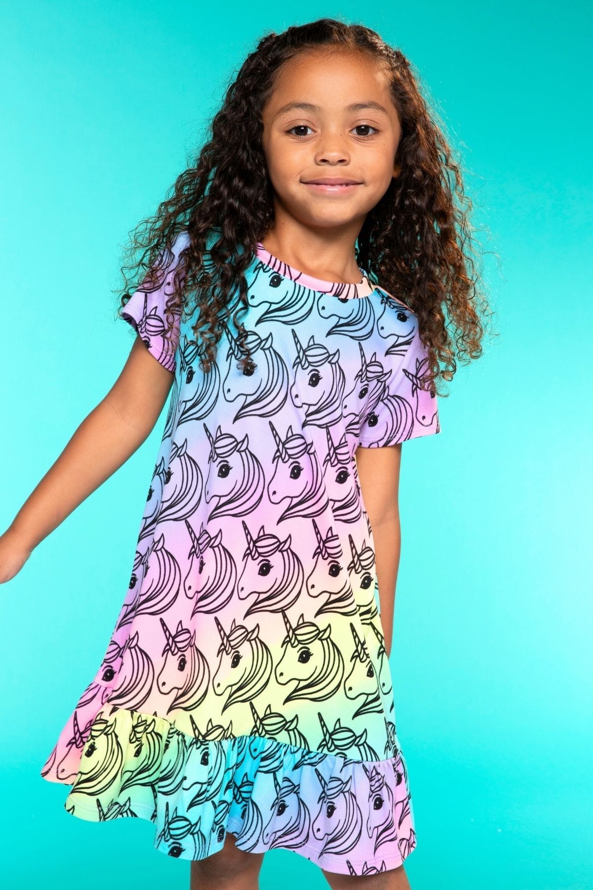 Simply Soft Short Sleeve Ruffle Lounge Dress - Lilac Rainbow Gummy Bear