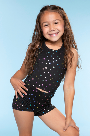 Simply Soft Cropped Racerback Tank & Tumble Short - Black Ombre Foil Stars