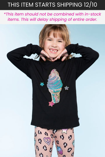 Modal Knit Hoodie Pullover with Thumbholes - Black Sequin Ice Cream