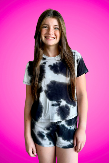 Short Sleeve Easy Tee & Dolphin Short - Black White Tie Dye - Black White Tie Dye