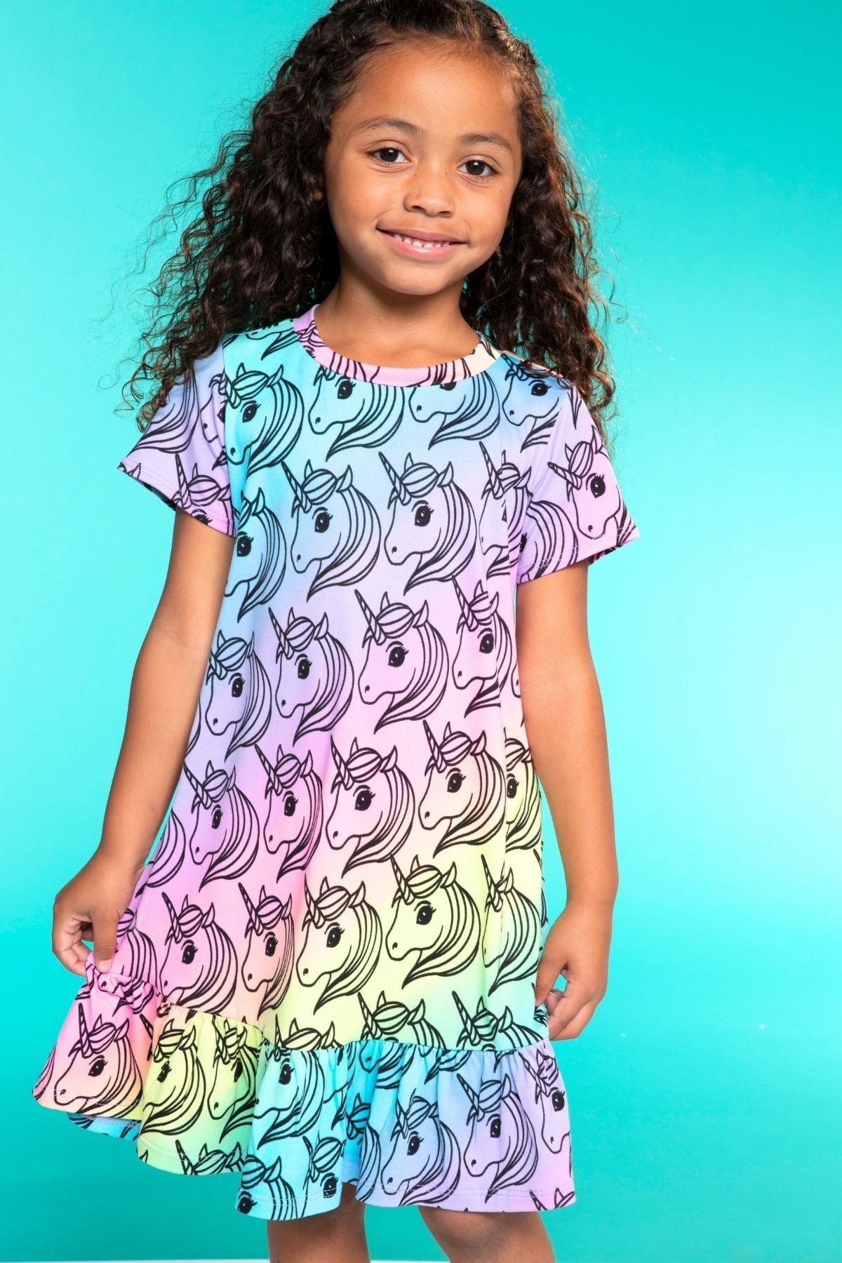 Simply Soft Short Sleeve Ruffle Lounge Dress - Lilac Rainbow Gummy Bear
