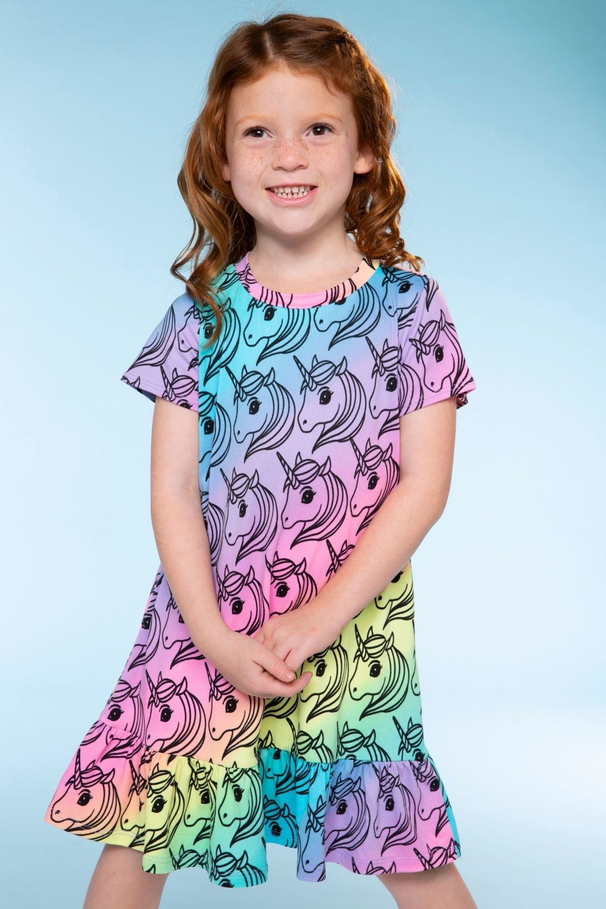 Simply Soft Short Sleeve Ruffle Lounge Dress - Lilac Rainbow Gummy Bear