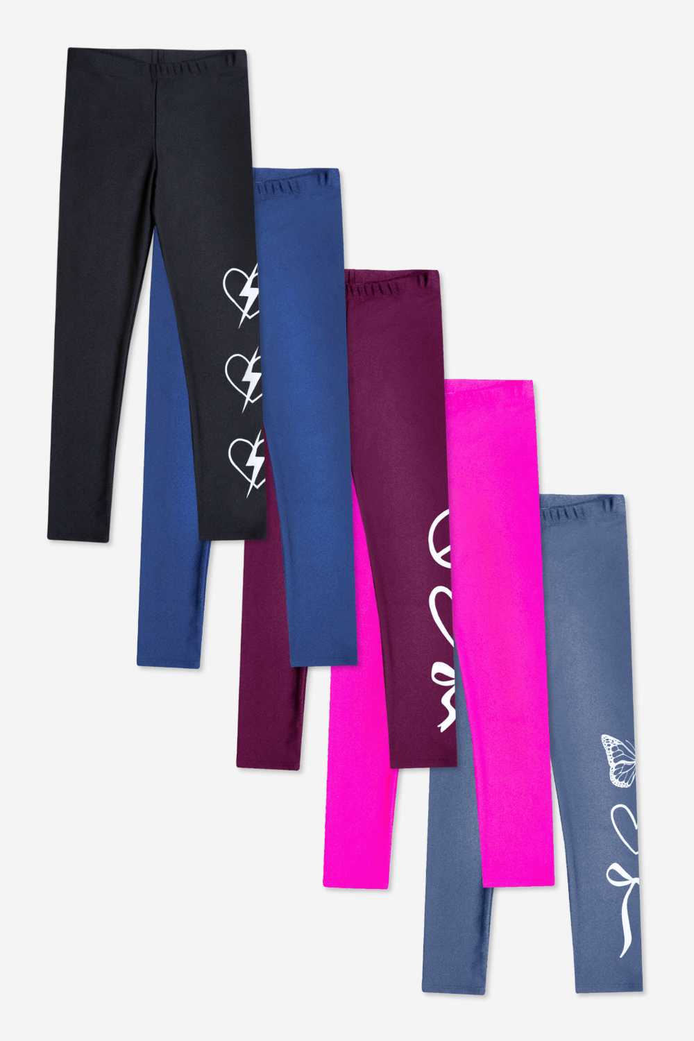5-Pack High Shine Legging - Neon Pink | Vintage Navy | Burgundy | Black Heart Bolt | Graphite Bow - NEW!