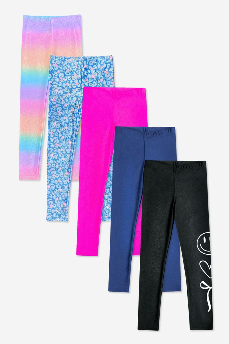 5-Pack High Shine Legging - Navy | Denim Floral | Neon Pink | Black White | Rainbow Glitter - NEW!
