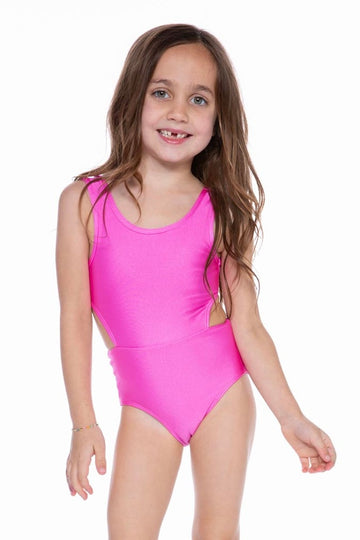 High Shine Cutout One Piece Swimsuit - Barbie Pink
