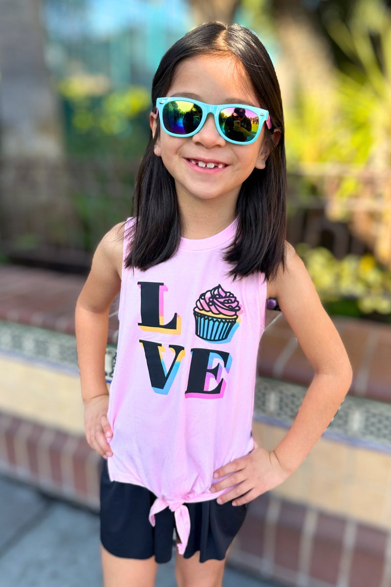 Modal Tie Front Tank - Pink Love Cupcake - Image 1
