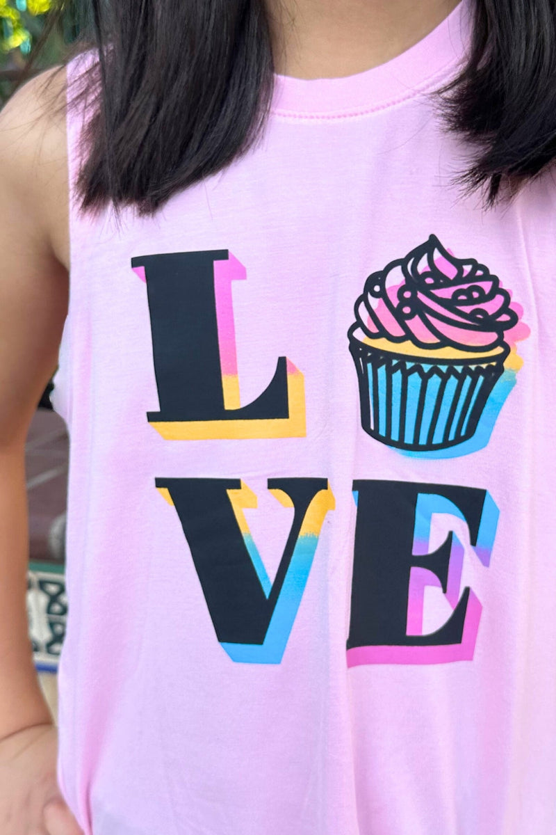 Modal Tie Front Tank - Pink Love Cupcake - Image 2