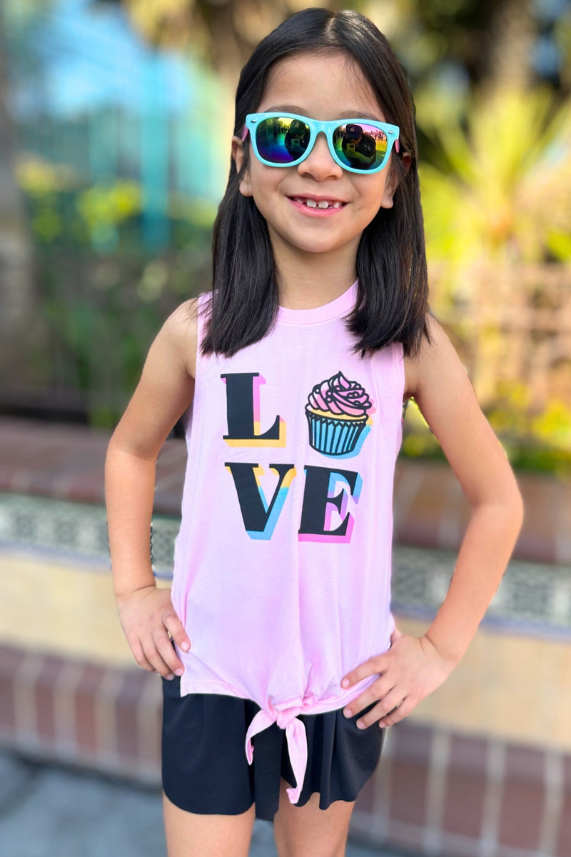 Modal Tie Front Tank - Pink Love Cupcake - Image 3