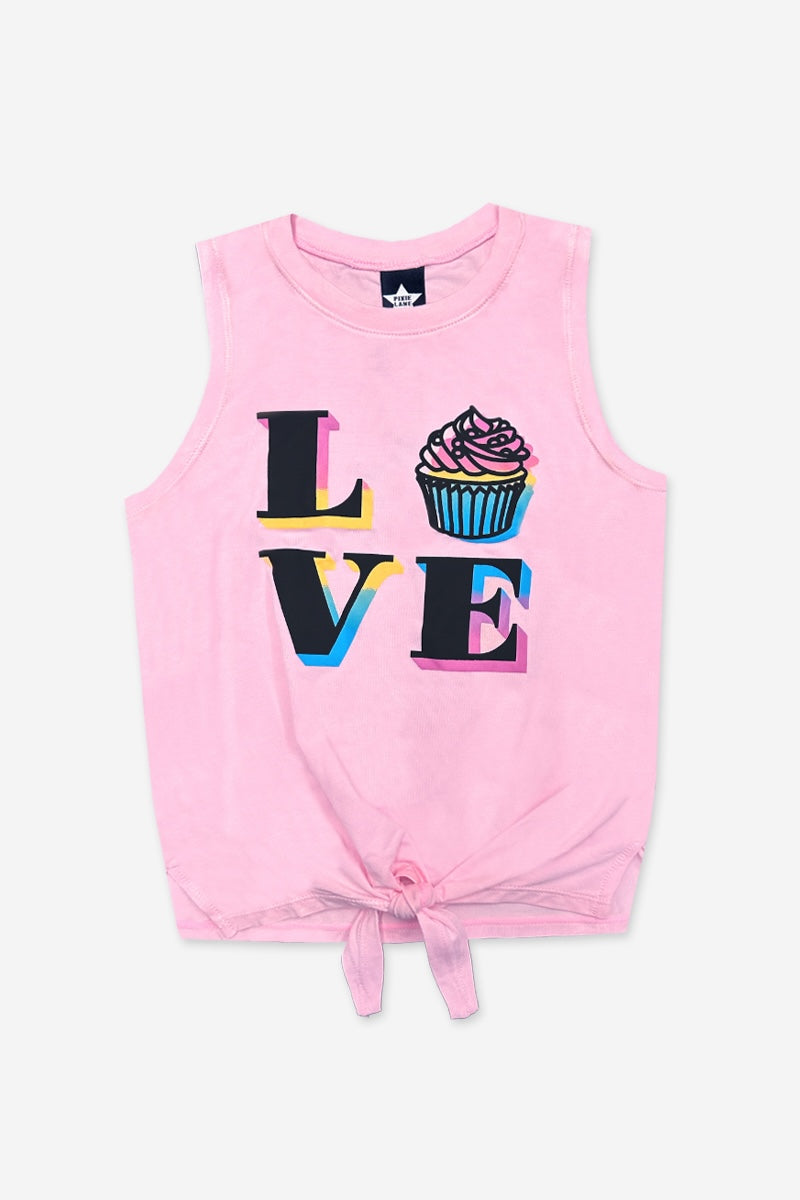 Modal Tie Front Tank - Pink Love Cupcake - Image 4