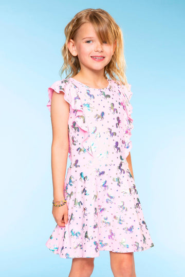 Simply Soft Flutter Sleeve Skater Dress - Pink Foil Unicorn - NEW!