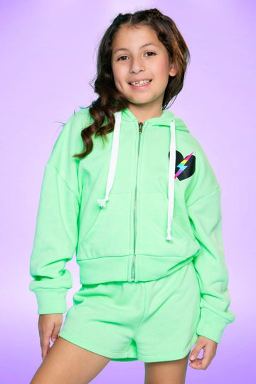 Cotton Soft French Terry Drop Shoulder Zip Hoodie - Neon Lime