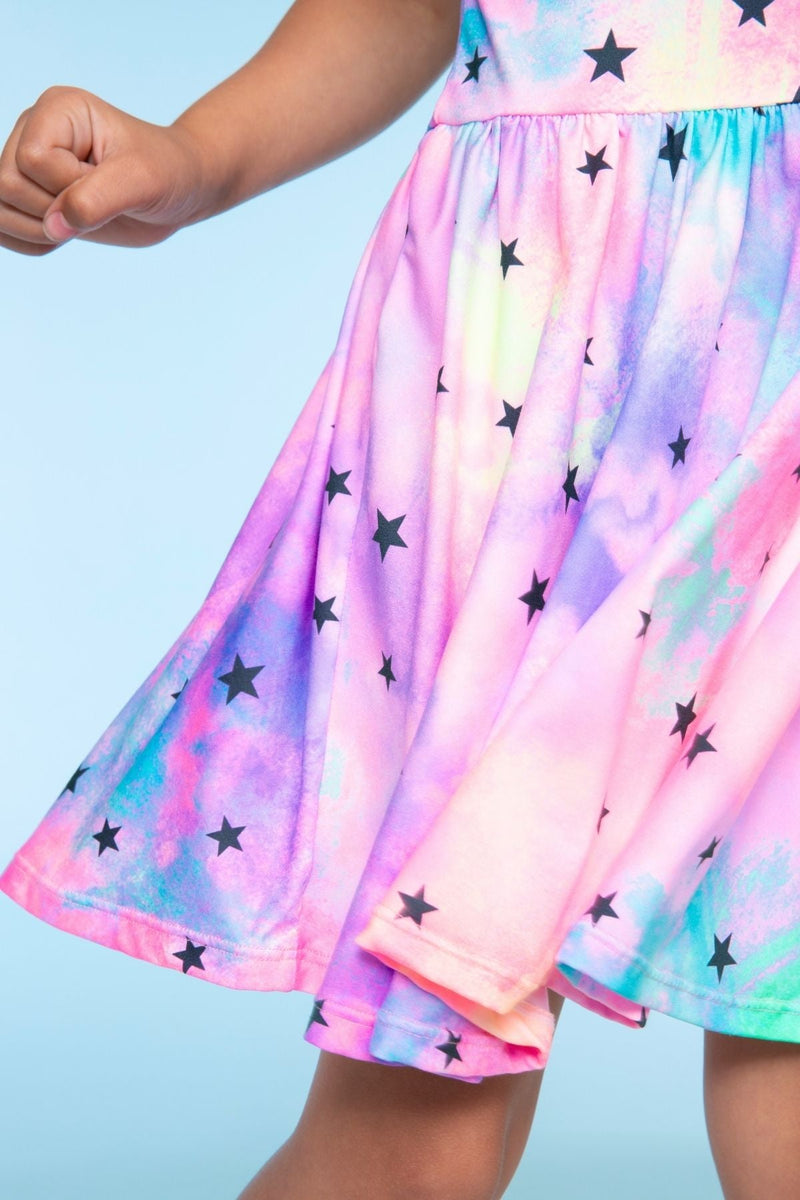 Multipack: Simply Soft Short Sleeve Be Happy Dress & High Shine Biker Short - Neon Tie Dye Star | Black - Image 4