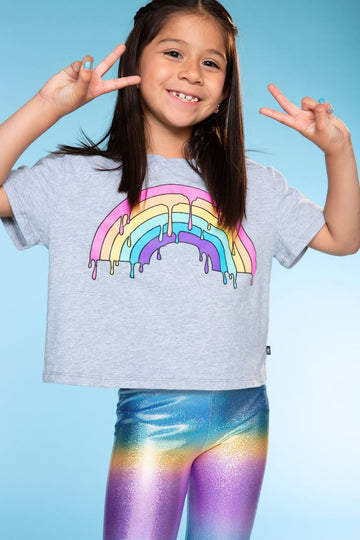 Washed Cotton Drop Shoulder Tee - Heather Grey Rainbow Drip - NEW!