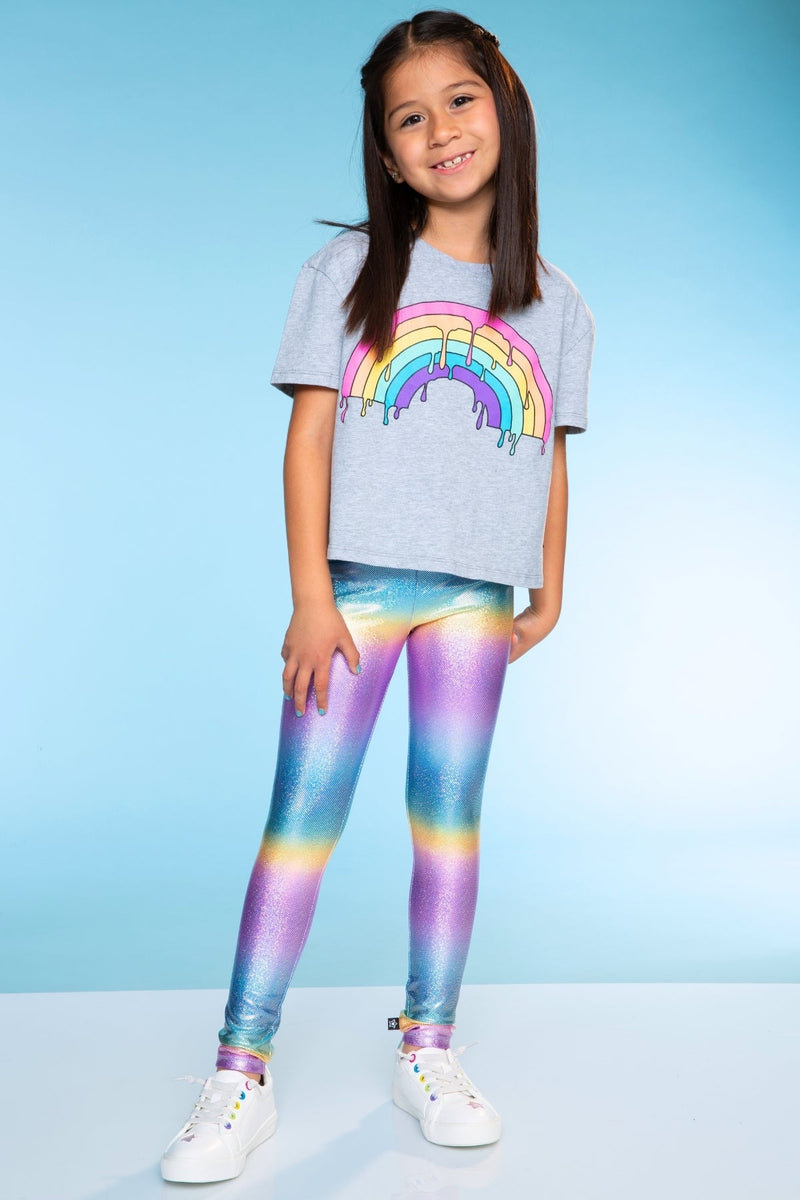 Washed Cotton Drop Shoulder Tee - Heather Grey Rainbow Drip - NEW! - Image 3
