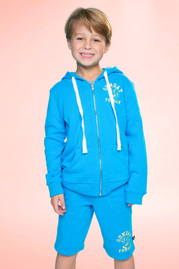 Cotton Soft French Terry Zip Hoodie - Neon Blue Baseball