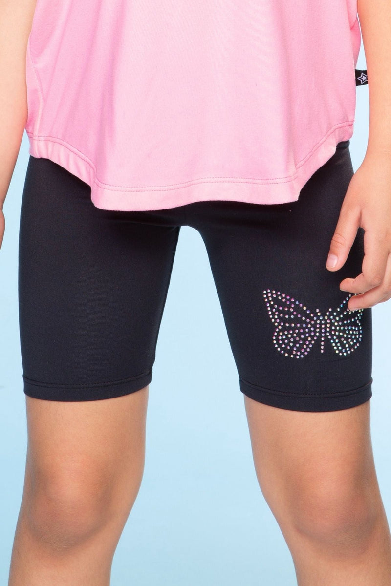 Multipack: Simply Soft Short Sleeve Scoop Back Be Happy Dress & Luxe Biker Short - Pink Bleach Emojis | Black Butterfly Rhinestone - Image 2