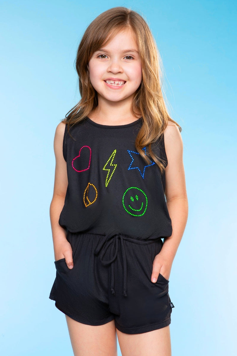 Simply Soft Tank Romper - Black Rainbow Rhinestone - Image 3