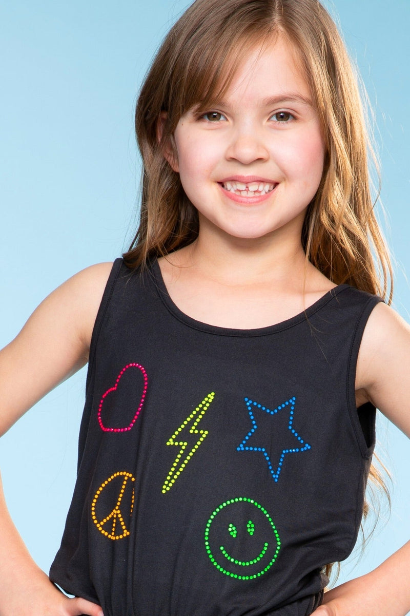 Simply Soft Tank Romper - Black Rainbow Rhinestone - Image 2