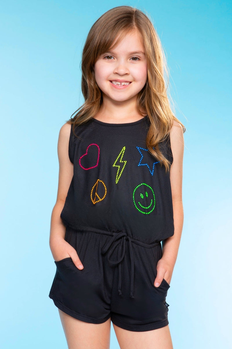 Simply Soft Tank Romper - Black Rainbow Rhinestone - Image 1