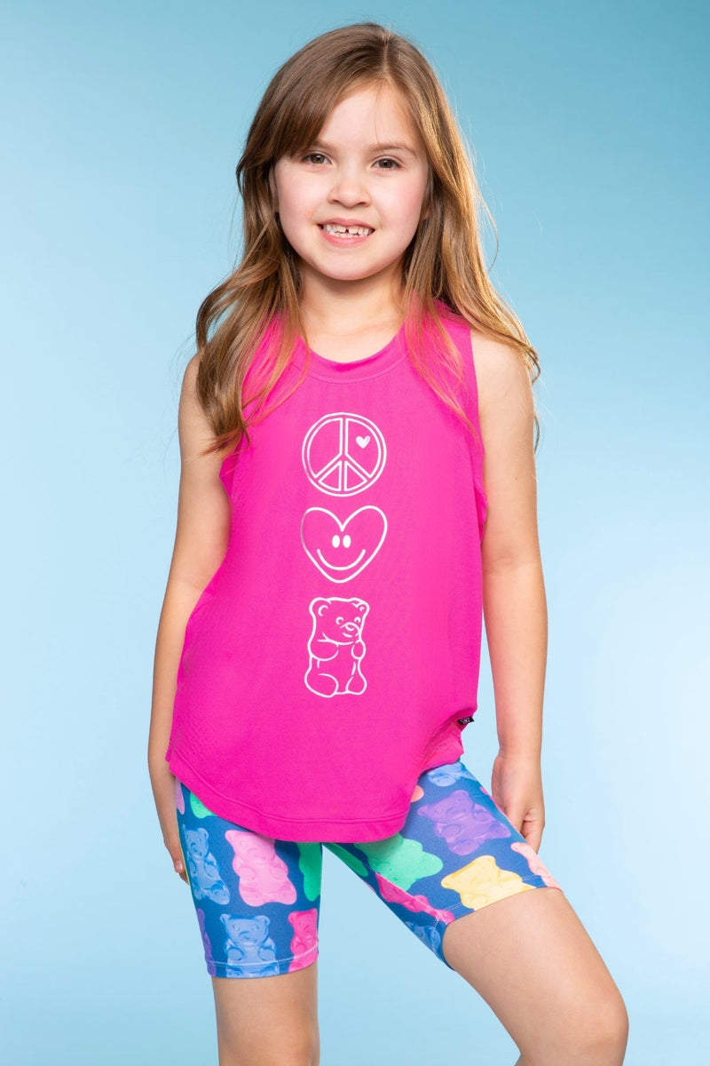 Multipack: Simply Soft Shirttail Tank & Biker Short - Hot Pink Peace Gummy | Denim Rainbow Gummy - Image 2