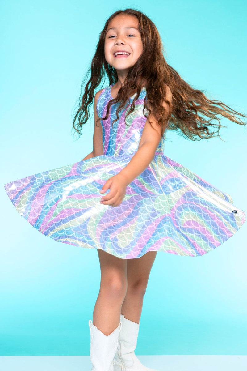 Multipack: Glitter Tank Super Twirl Dress & High Shine Biker Short - Foil Rainbow Mermaid - Image 3
