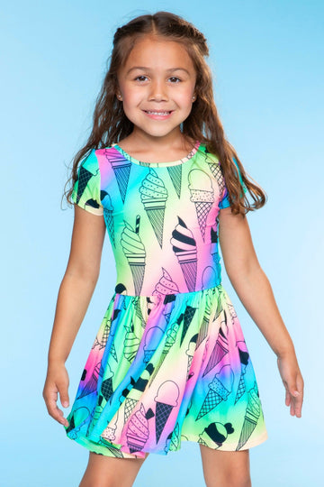 Simply Soft Short Sleeve Scoop Back Be Happy Dress - Rainbow Ice Cream - NEW!