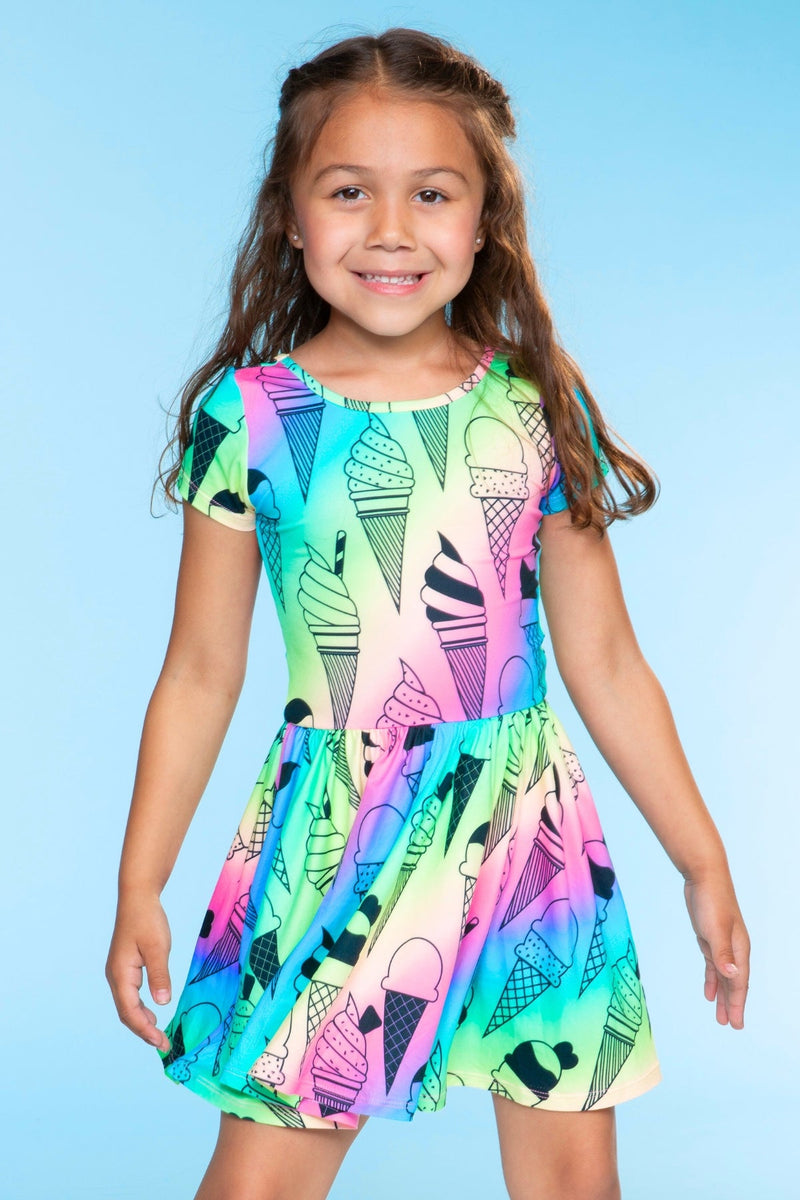Simply Soft Short Sleeve Scoop Back Be Happy Dress - Rainbow Ice Cream - Image 1