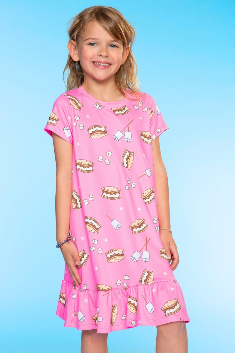Simply Soft Short Sleeve Ruffle Nightgown - Neon Pink S'mores - Image 4