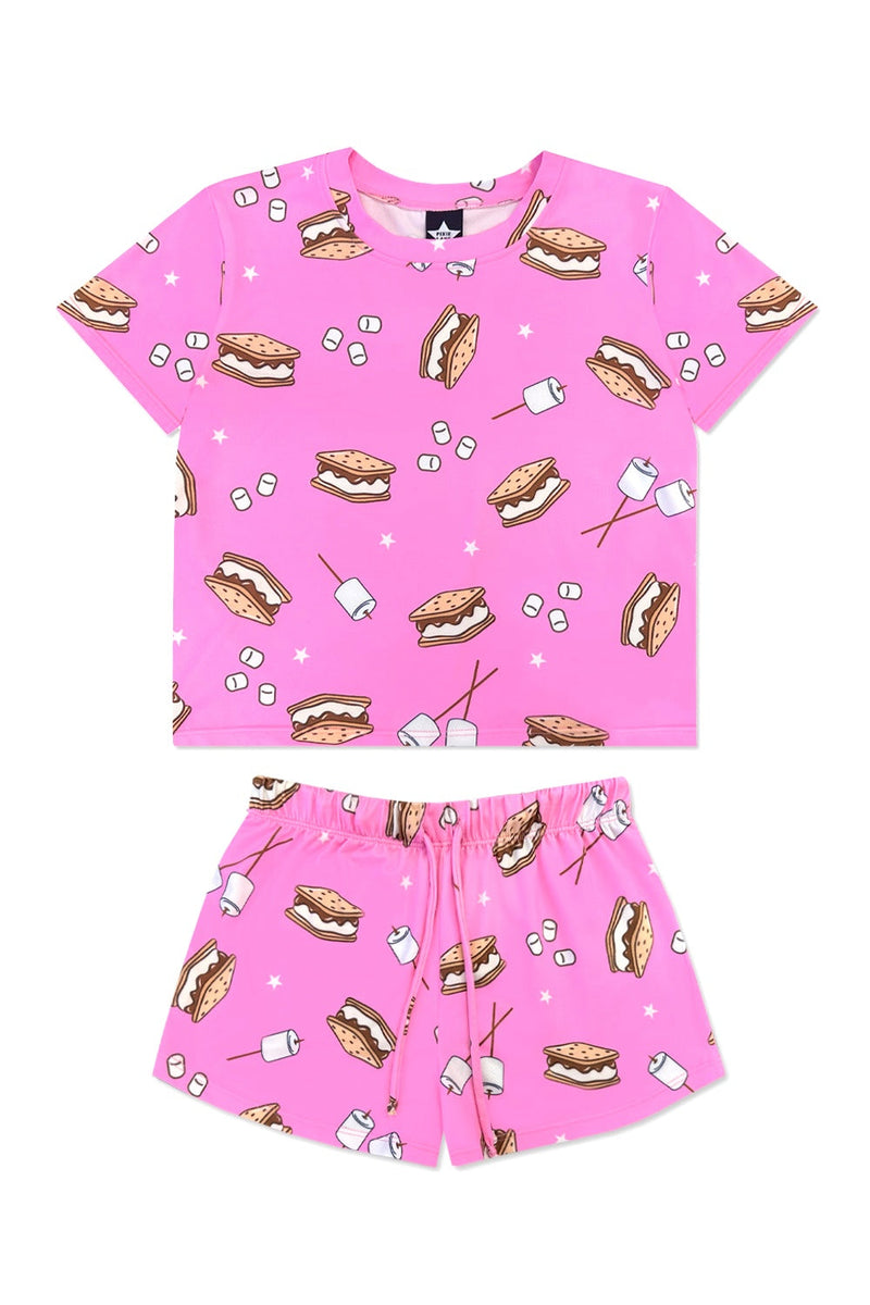 Simply Soft Easy Tee & Dolphin Short - Neon Pink S'mores