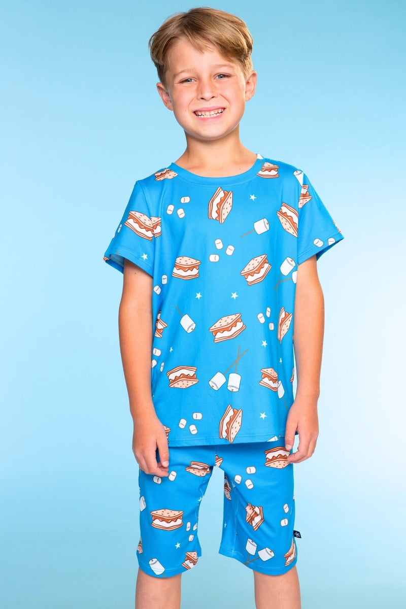 Multipack: Simply Soft Short Sleeve Tee & Lounge Short - Vintage Teal Race Car | Blue Lake S'mores - Image 4