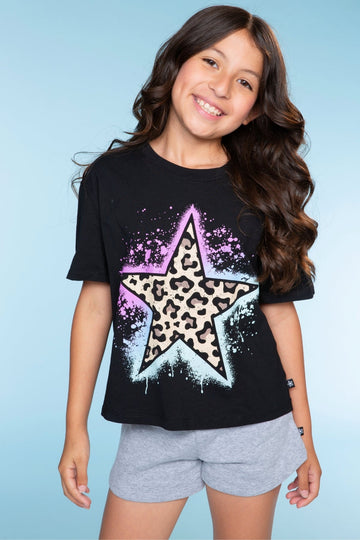 Washed Cotton Drop Shoulder Tee - Black Leopard Star - NEW!