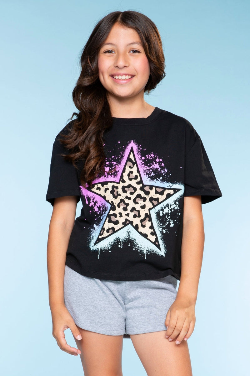 Multipack: Washed Cotton Drop Shoulder Tee - Blue Diamond Heart | Black Leopard Star - Image 4