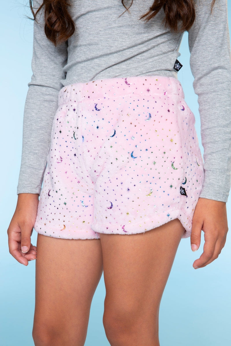 Fuzzy Plush Dolphin Short - Pink Moon Stars