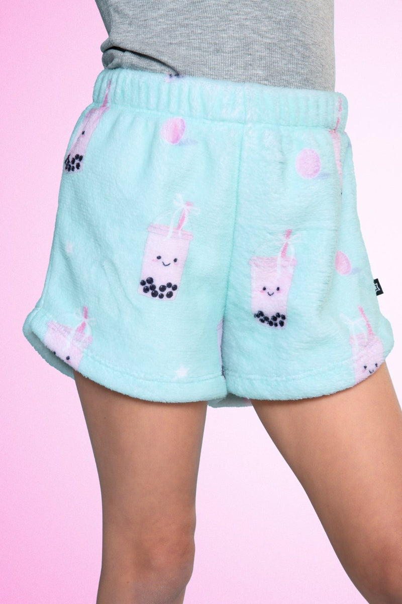 Fuzzy Plush Dolphin Short - Matcha Boba Print - NEW! - Image 1