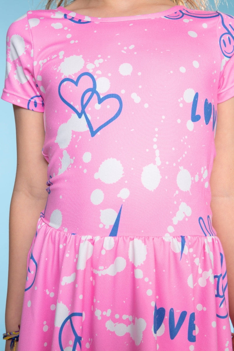 Multipack: Simply Soft Short Sleeve Scoop Back Be Happy Dress & Luxe Biker Short - Pink Bleach Emojis | Black Butterfly Rhinestone - Image 4