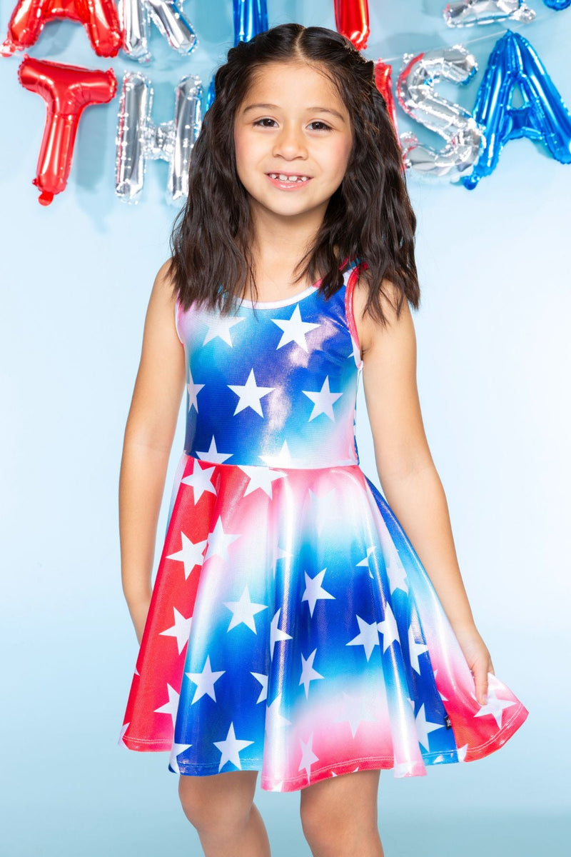 Glitter Tank Super Twirl Dress - Blue Red Stripe Star - Image 2