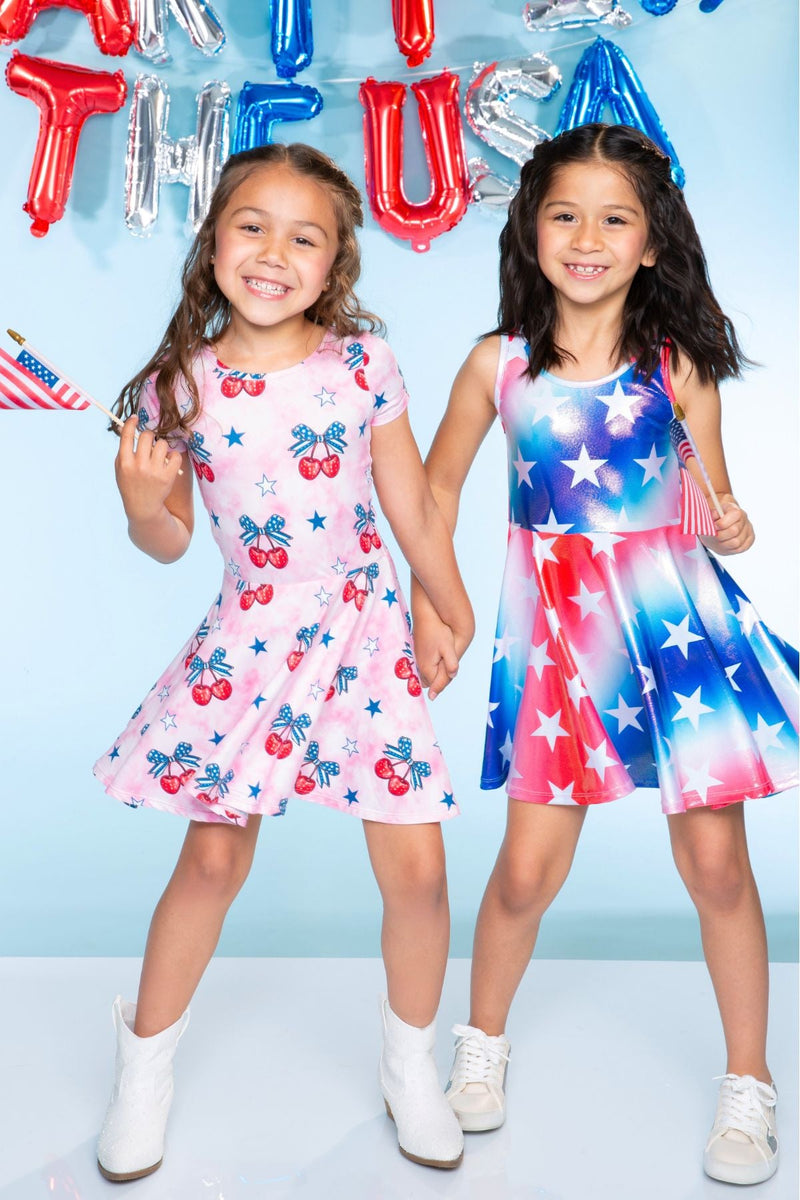 Glitter Tank Super Twirl Dress - Blue Red Stripe Star - Image 3