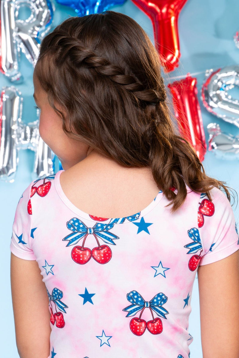 Multipack: Simply Soft Short Sleeve Scoop Back Be Happy Dress & Luxe Biker Short - Pink Tie Dye Cherry Bow | Black Butterfly Rhinestone - Image 4