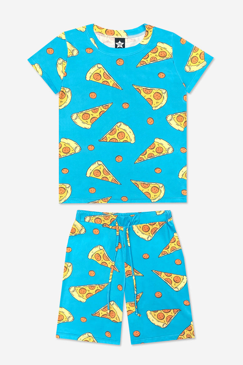 Simply Soft Short Sleeve Tee & Lounge Short - Blue Pizza