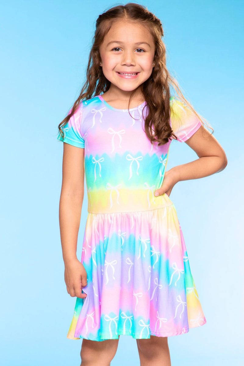 Multipack: Simply Soft Short Sleeve Be Happy Dress & High Shine Biker Short - Rainbow Bows | Black - Image 2