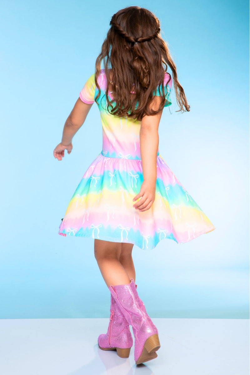 Simply Soft Short Sleeve Be Happy Dress - Rainbow Bows - Image 2