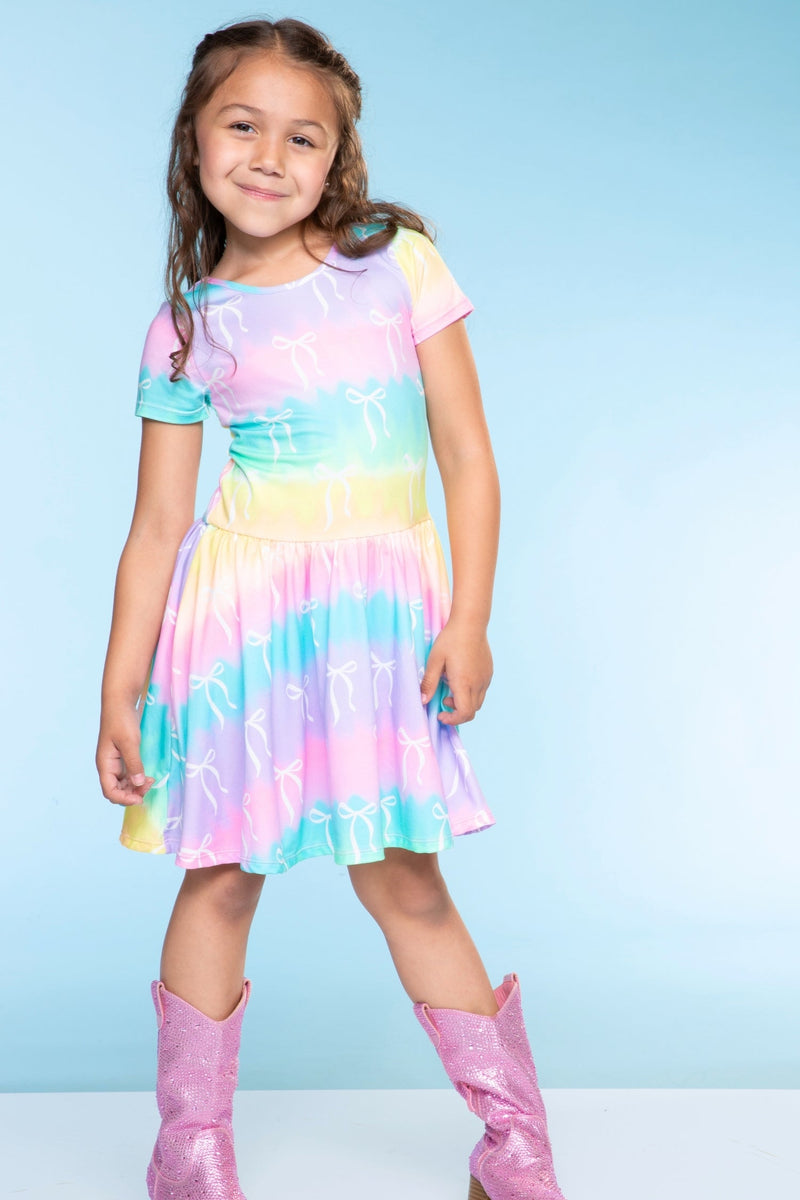 Simply Soft Short Sleeve Be Happy Dress - Rainbow Bows - Image 3