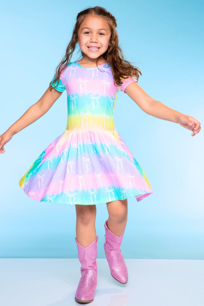 Simply Soft Short Sleeve Be Happy Dress - Rainbow Bows - Image 4