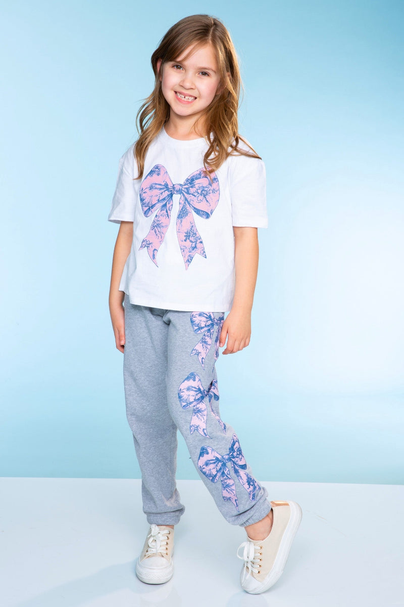 Washed Cotton Drop Shoulder Tee - White Floral Bow - Image 4