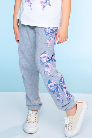Cotton Soft French Terry Sweatpant ••• - Heather Grey Floral Bow - NEW!