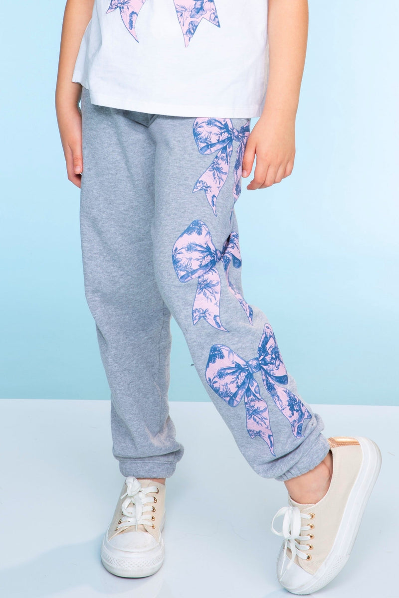 Cotton Soft French Terry Sweatpant ••• - Heather Grey Floral Bow
