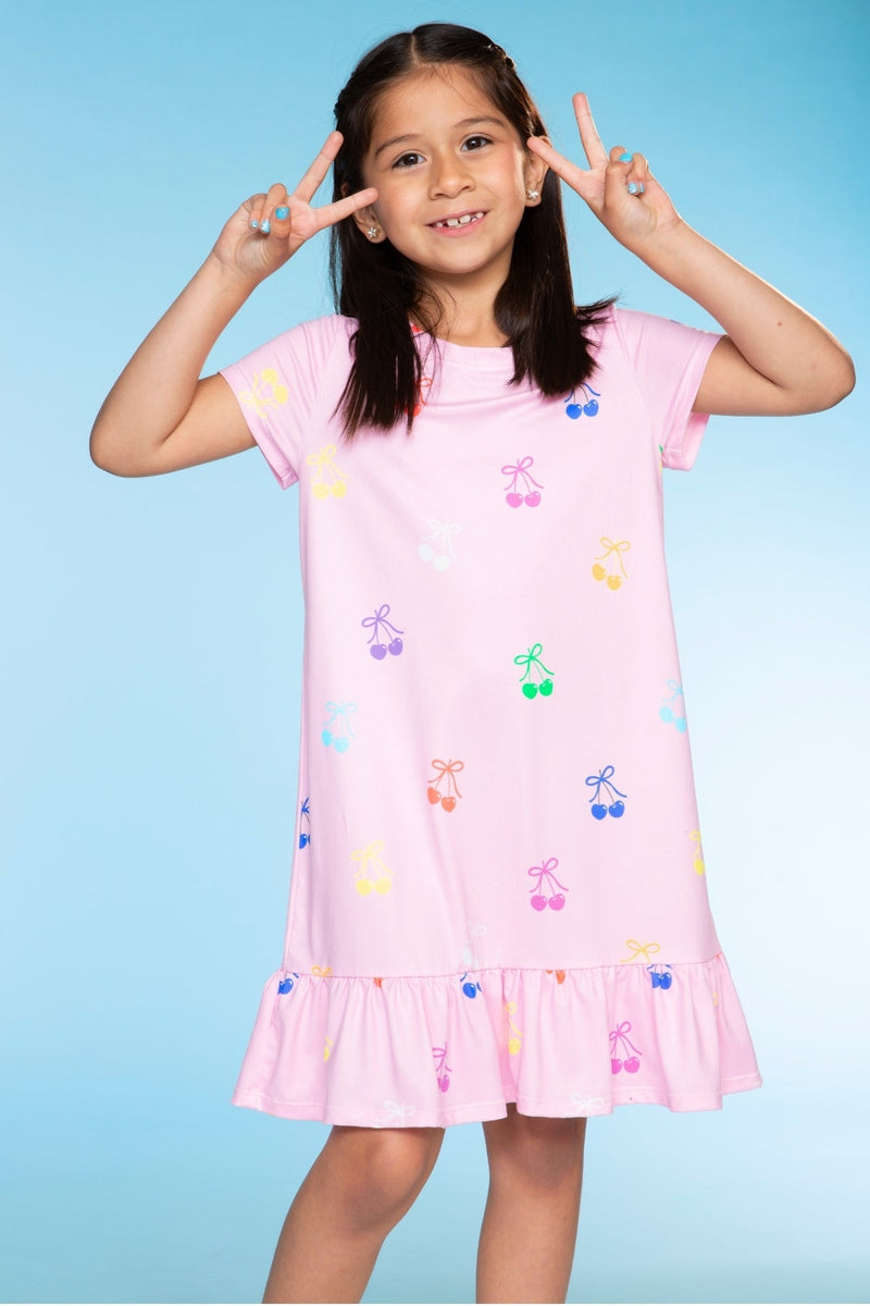 Simply Soft Short Sleeve Ruffle Nightgown - Pink Rainbow Cherries - Image 2