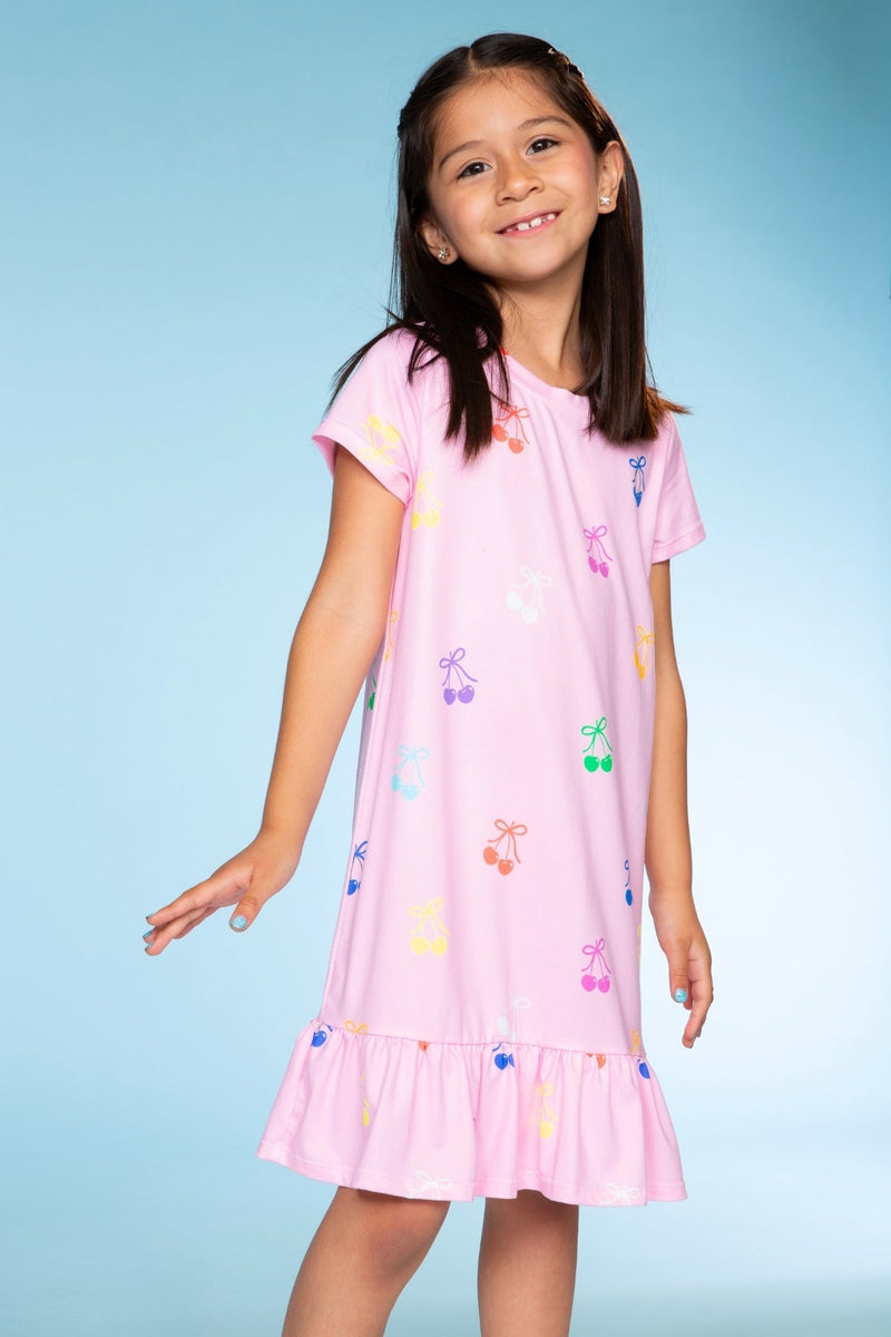 Simply Soft Short Sleeve Ruffle Nightgown - Pink Rainbow Cherries - Image 3