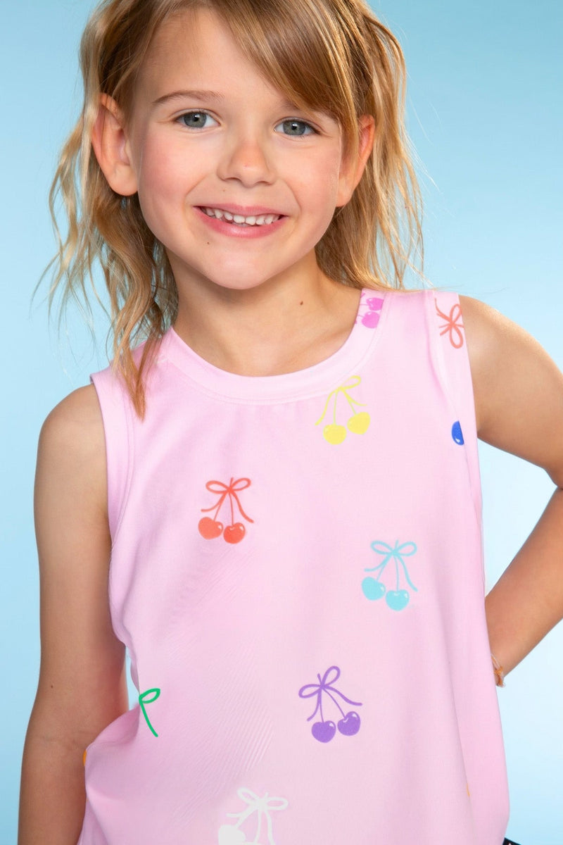 Simply Soft Sleeveless Easy Tank & Dolphin Short - Pink Rainbow Cherries - Image 2